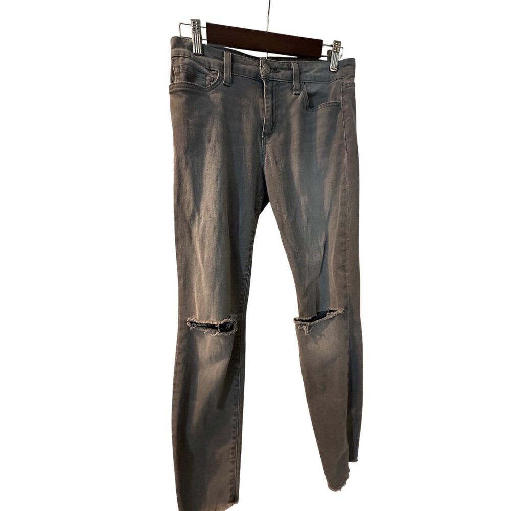 Distressed Gray Joes Jeans Mid-Rise Skinny Fit With Raw Hem & Ripped Knees size